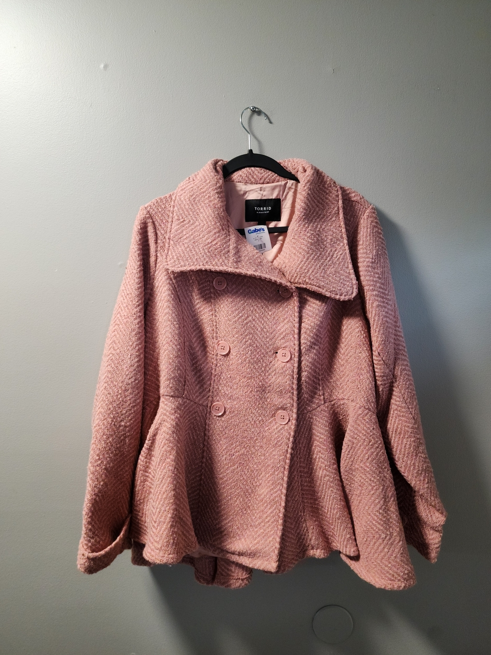 TORRID Size 2 Pink Peplum Double-Breasted Coat 2x